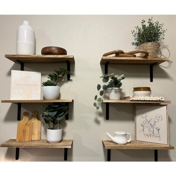 Wood Floating Shelves Set of 6, Shelves for Wall Decor, Farmhouse Shelf - Picture 2 of 3